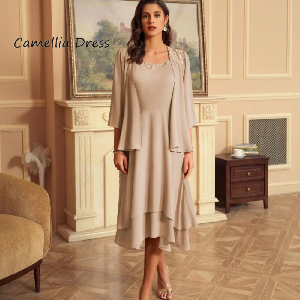 Elegant Chiffon Mother Of The Bride Dresses Half Sleeve Straight Formal Occasion Dress New Arrival Wedding Party Gown