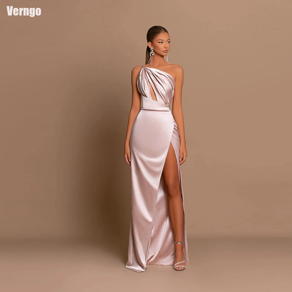 Verngo Elegant Mermaid Prom Dresses One Shoulder Sleeveless Evening Party Dress Satin Long Split Formal Occasion Gown 2024