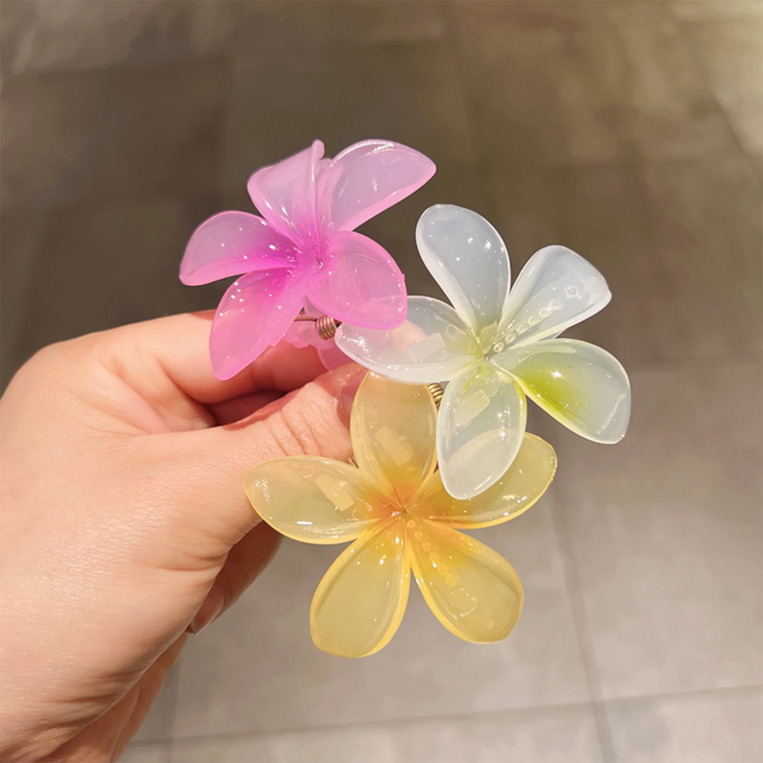 Hair Flower Clips Hawaiian Plumeria Beach Flowers Claw Barrettes Accessories Barrette Kids Colorful Women Piece Artificial