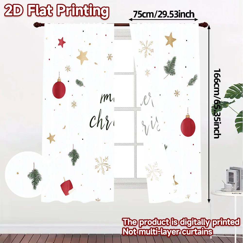 2pcs,Curtains Christmas Decorations Snowflakes Ornaments (3) Chic Curtain Cloth Polyester Curtains Versatile All Use for Living