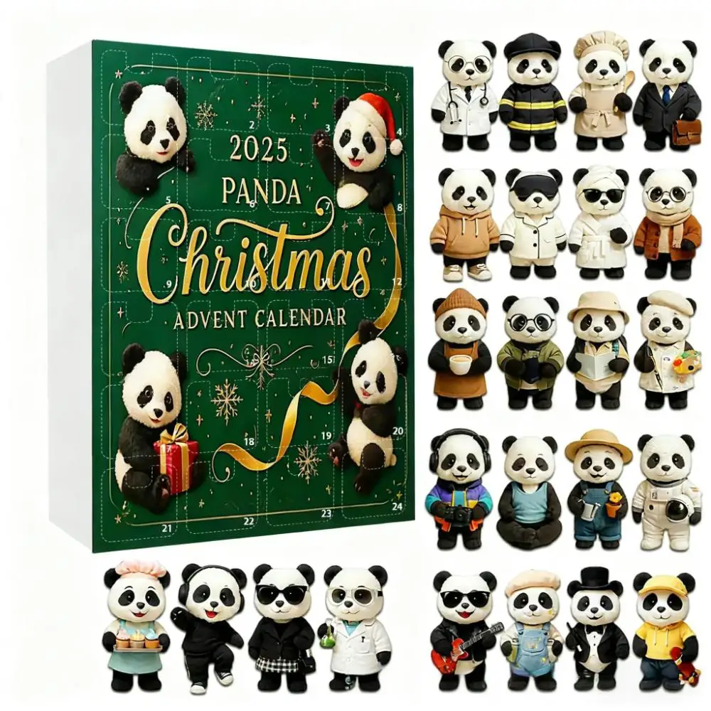 Panda-Weihnachts-Adventskalender, 24 Stück niedliche Panda-Figuren, verschiedene Berufe und Countdown-Kalender, Geschenk für Panda-Liebhaber,