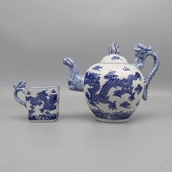 Hand Painted Dragon Teapot and Teacups, Blue and White Ceramics, Tea Set, Table Accessory