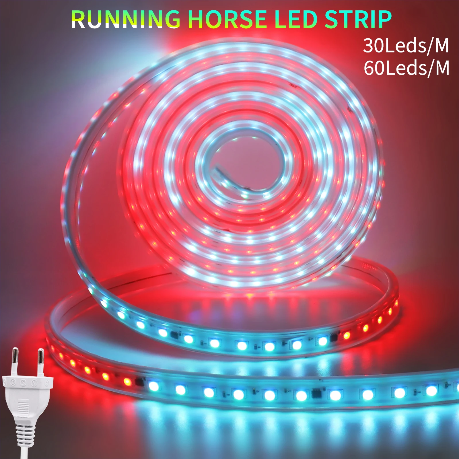 

WS2811 RGB5050 Dream Color Running Water LED Strip Light 30 60Leds/m IP65 Addressable Horse Race Light AC220V for Home Garden