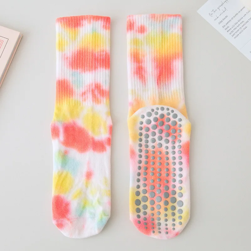 Fashion Tie-dye Cotton Breathable Non-slip Mid-calf Yoga Pilates Socks Indoor Dance Fitness Training Sports Socks Floor Socks