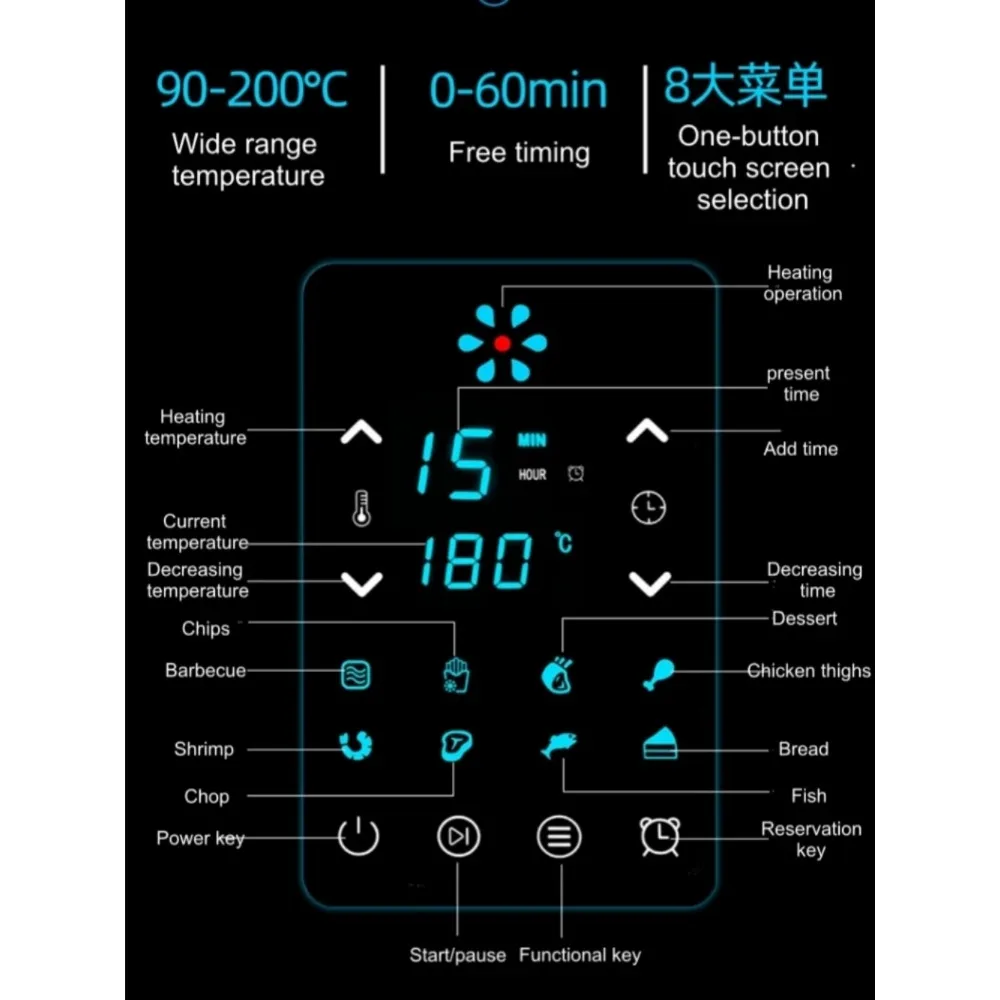 2024 Nieuwe Air Fryerk 9l Home Grote Capaciteit Friteuse Touchscreen Visuele Multifunctionele Smart Oven Frites Alles-In-Één Air Friteuse