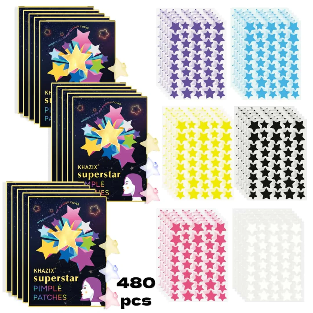 480pcs pieces of multi-color star acne patches, facial acne patches, concealer acne patches, and pimples patches, ultra-thin