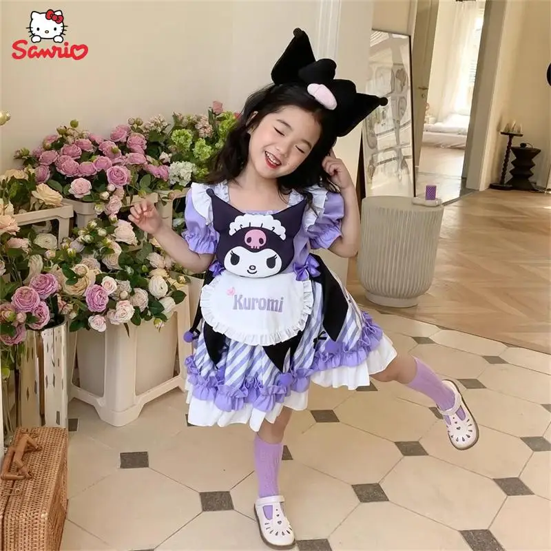 

kawaii Kuromi Girls' Short Sleeve Dress Cartoon Sanrio Lolita Cosplay Skirt Cute children Dress Clothing Anime Birthday Gift