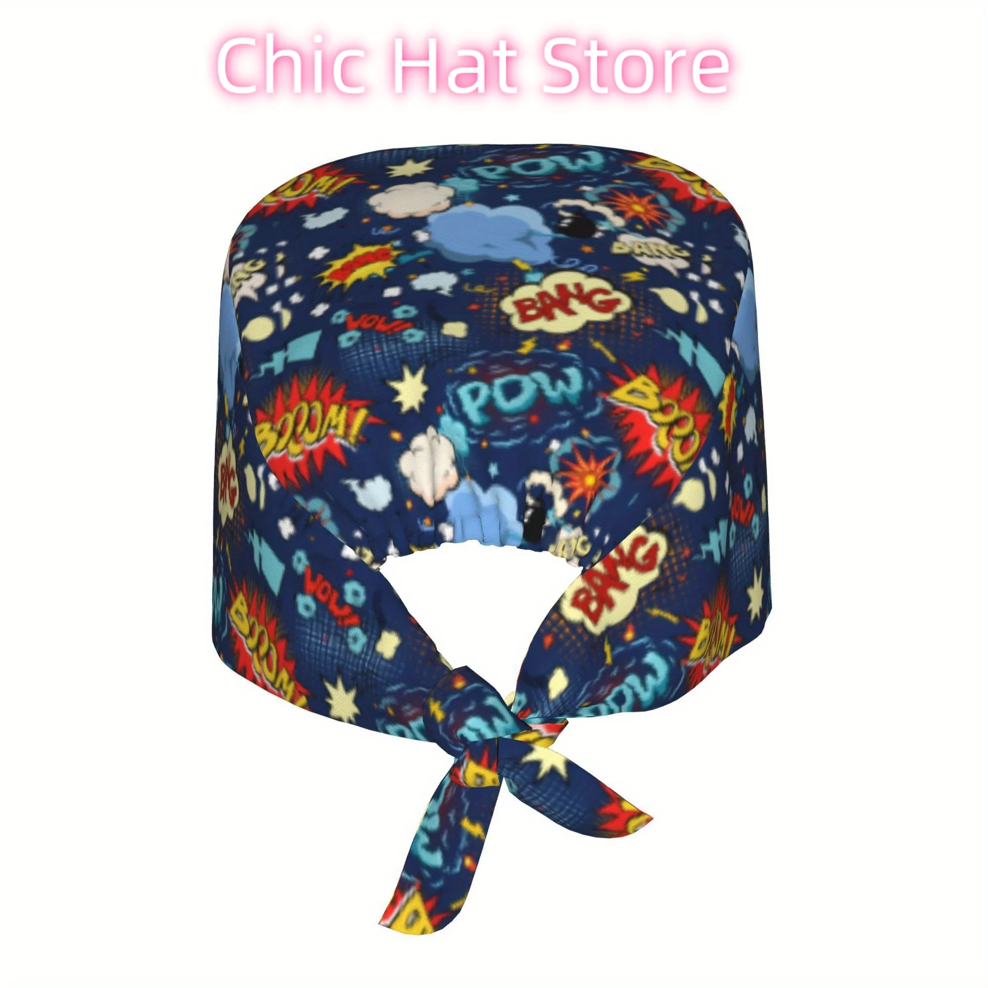 1pc of Unisex Trendy Printed Work Cap - Lightweight Adjustable Skull Cap with Tie-Back for Nurses, Dustproof Chef And Cooking Ca