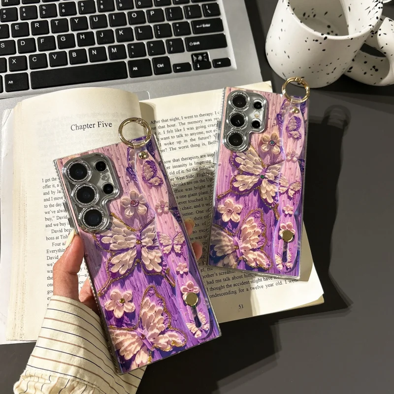 

Applicable to Samsungs25ultraPhone caseGalaxys24ultraBlue Light Oil Painting ButterflyS23ultraKorean-style womenS25+Full Coverag