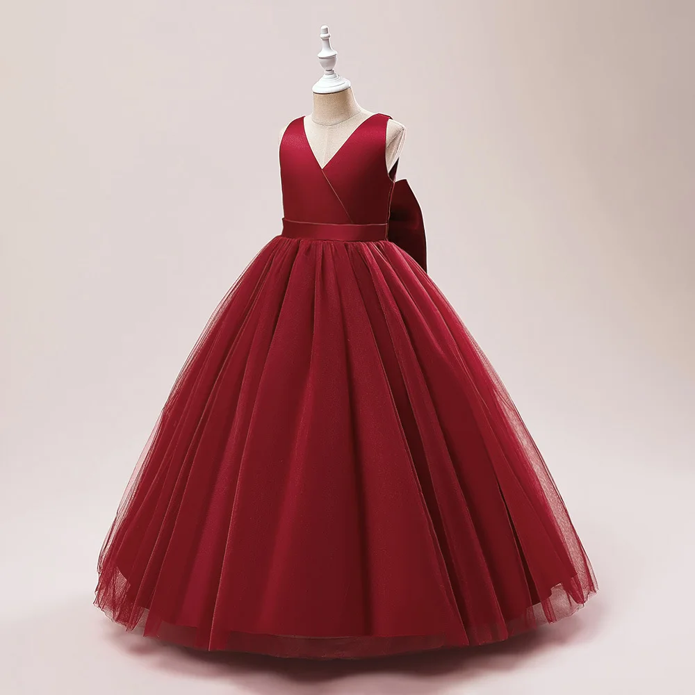New Year Dress For Girls	Tulle Princess Dress Backless Bow Elegant Birthday Party Christmas Dress Girl Wedding Bridesmaid Gown