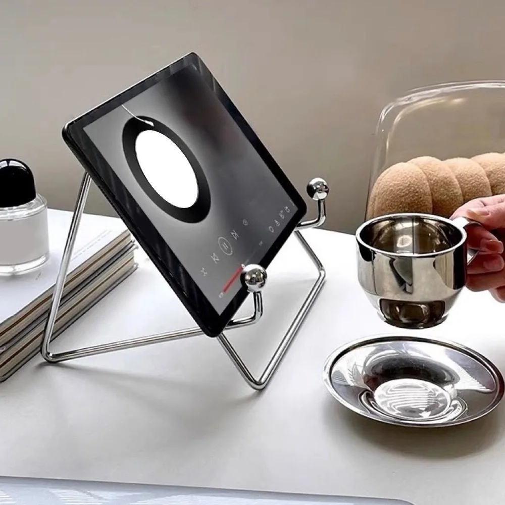 Simple Silver Desktop Tablet Stand Stainless Steel 20cm Tablet Holder for Desk Reading Easel Kitchen Counter
