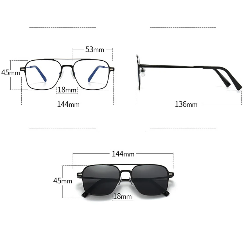 VCKA 3 In 1 Titanium Alloy Magnet Reading Sunglasses Frame With Clip On Glasses Polarized Men Women Optical Compute +0.5 to +6.0