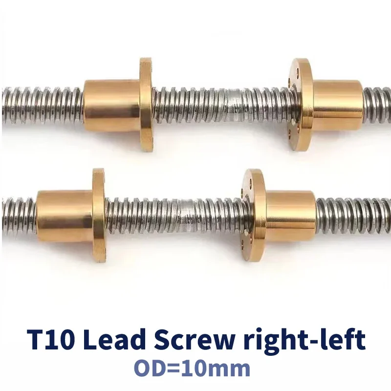 3D Printer CNC Trapezoidal Rod Linear  T10 Lead Screw right-left  Thread 10mm Lead 2mm Shaft Length 100 To 600mm Brass Nut