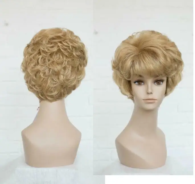 Women Wig Short Light Blonde Curls Classic Synthetic Wigs