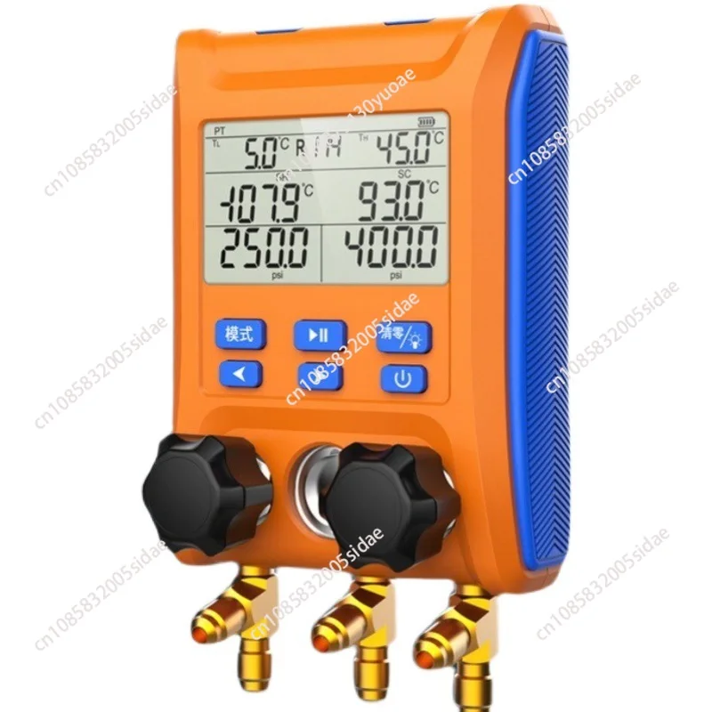 LMG-10 Digital Manifold Gauge HVAC Pressure Gauge AC Tools 2-Way Valve with Temperature Clamps