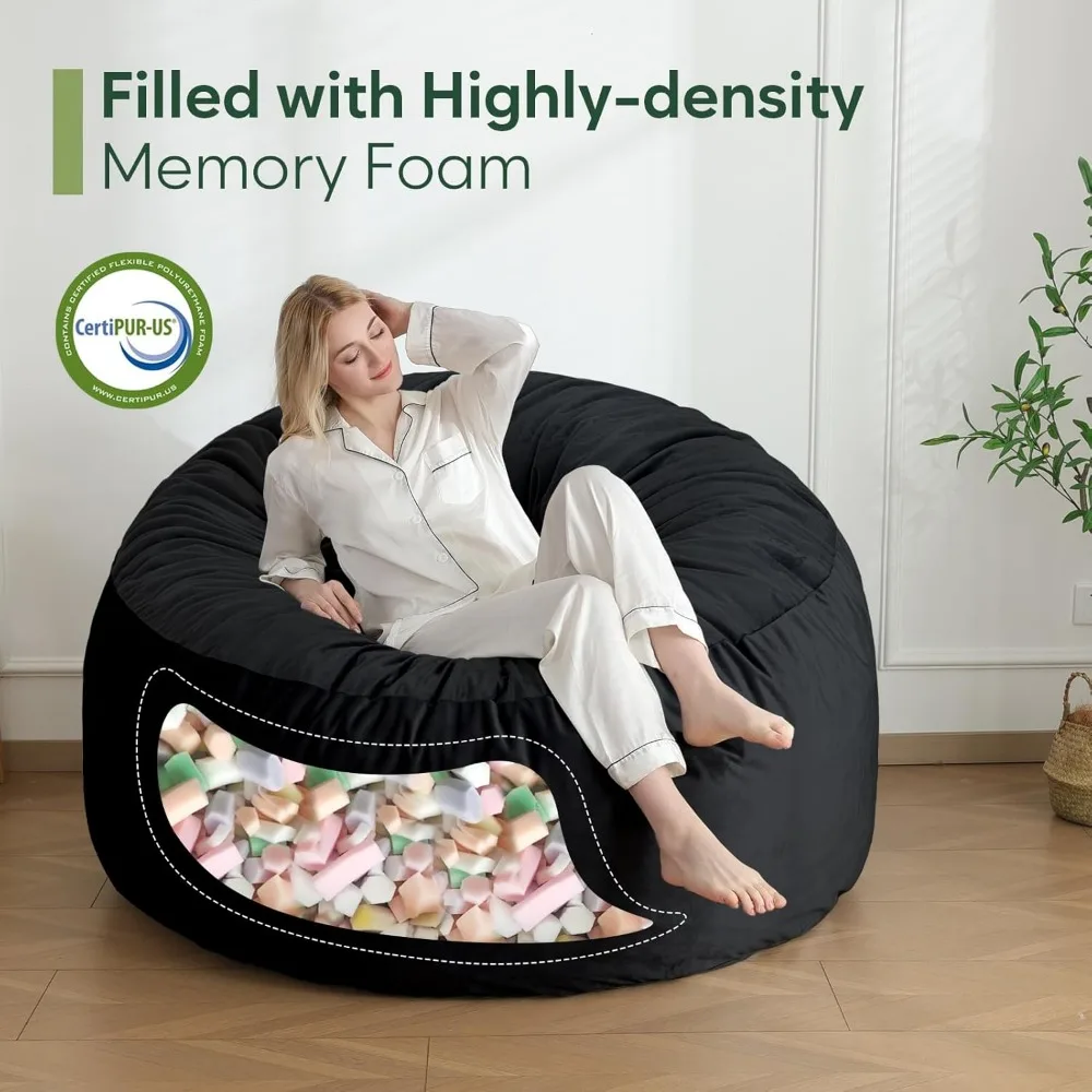 Memory Foam Adult Bean Bag Chair, 3 Ft Round Sofa with Included Filler