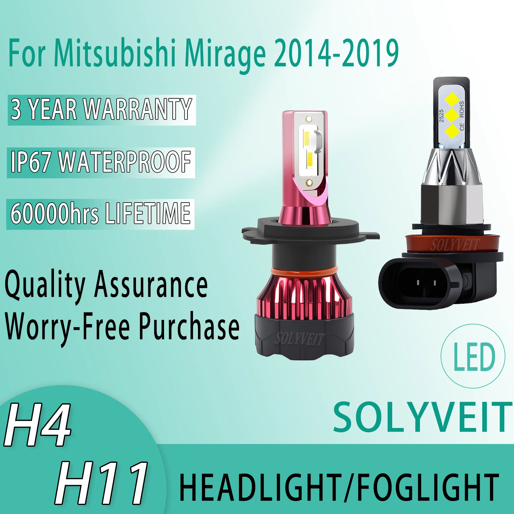 

Energy Efficient Waterproof IP67 Quick Plug H4 H11 LED HEADLIGHT FOGLIGHT FOR Mitsubishi Mirage 2014 2015 2016 2017 2018 2019