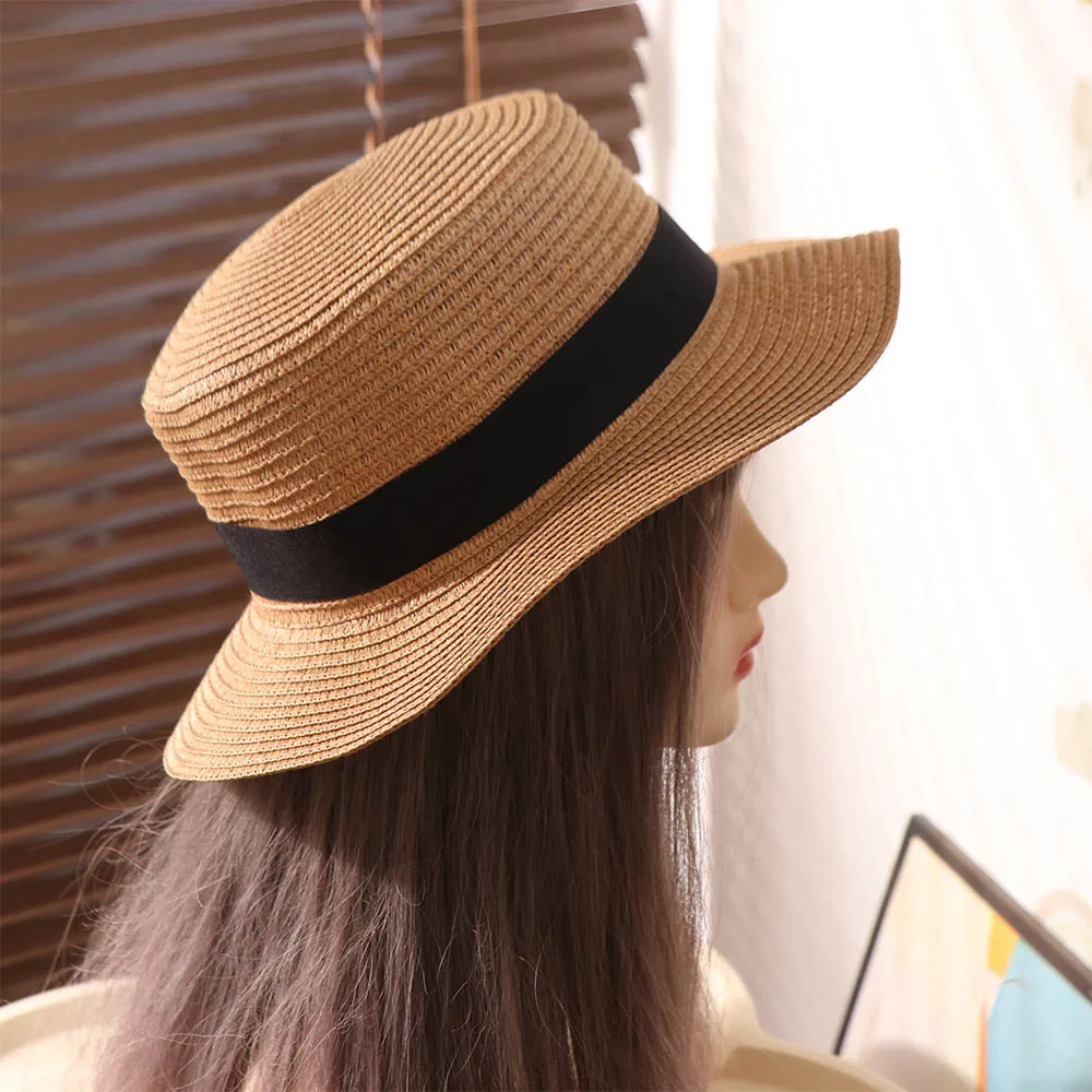 Ins French Style Straw Hat Spring Summer Sunshade Flat Tops Cap Beach Vacation Sun Hat Male and Female