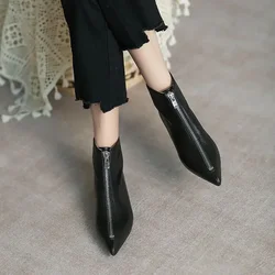 Booties Leather Female Short Shoes Pointed Toe Women's Ankle Boots Fashion 2025 Goth Y2k High Quality Large Size Warm Footwear