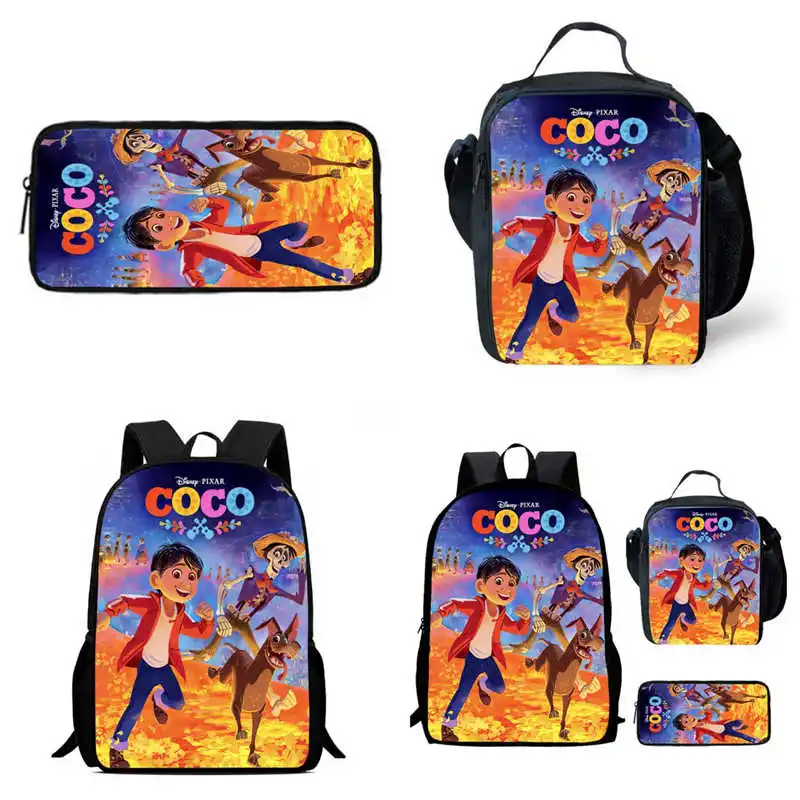 

3pcs Set Disney COCO School Backpack with Lunch Bags,Pencil Bags for Aged 5-10,Cartoon School Bags for Boys Girls,Best Gift