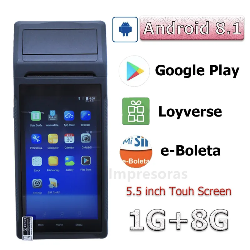 Handheld PDA POS Terminal Printer Q2I Android 8.1 58mm Thermal Receipt Printers 3G NFC Scanner WiFi Mobile SII E-boleta Loyverse