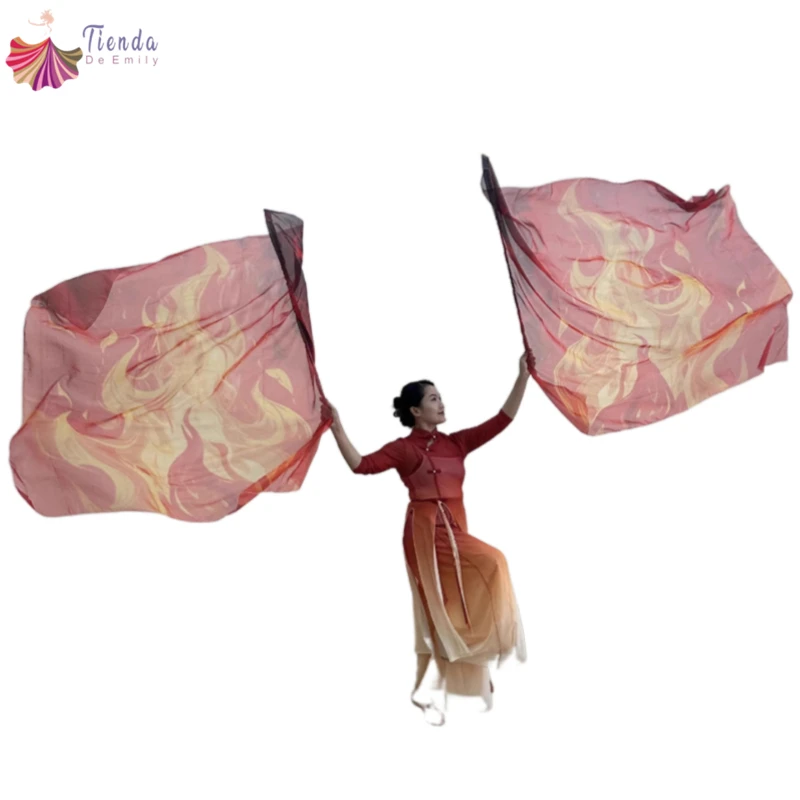 2PCS Praise Worship Flags With Flexible Rod Belly Dance Chiffon Flame Flag Rectangle Outdoor Perfomance Props Church Banners 55