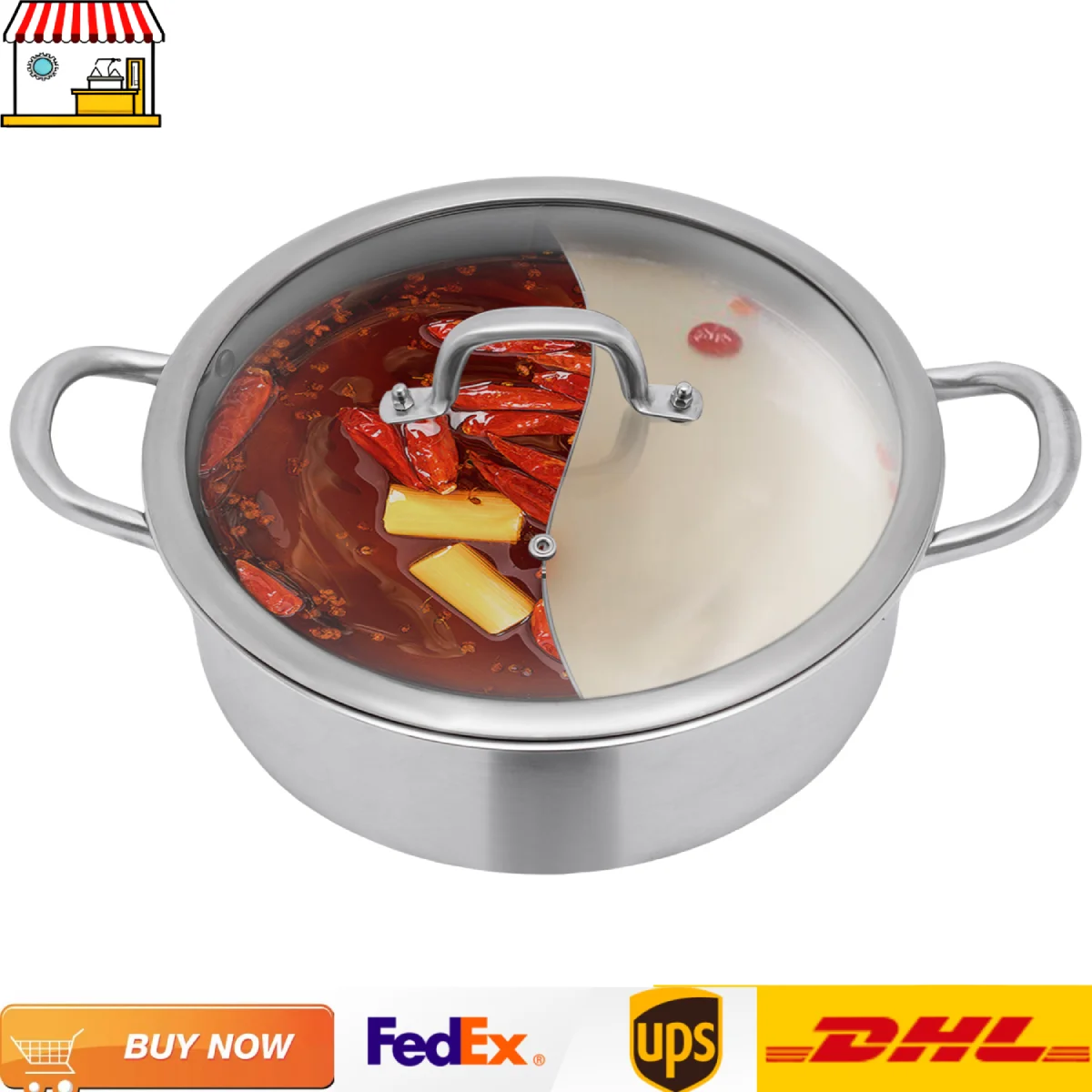 

Hot Pot Cooking Pot Stainless Steel Double-flavor Hot Pot with Spoons 28/32cm