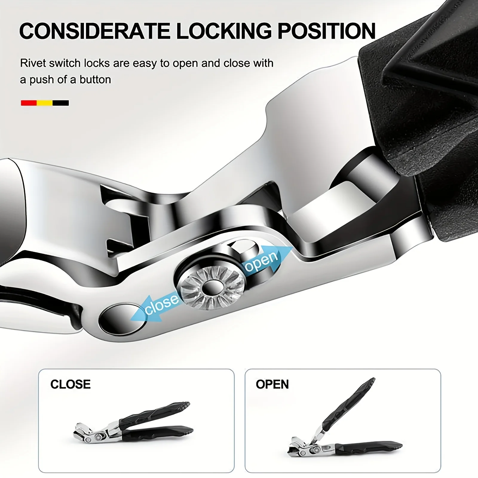 Professional Stainless Steel Toenail Clippers for Seniors, Wide Jaw, Angled Head, Concave Blade