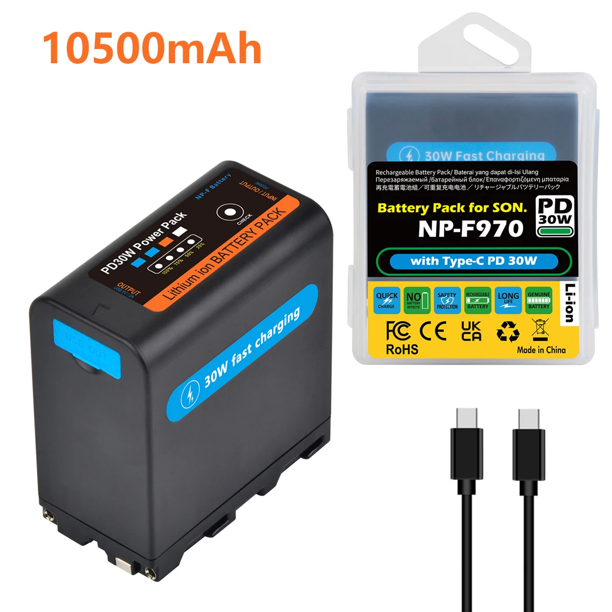 NP-F970 Battery with 30W PD Fast Charging Compatible with Sony NP-F980 F960 F750 F550 Battery and Sony Camcorder,4H Full Charged