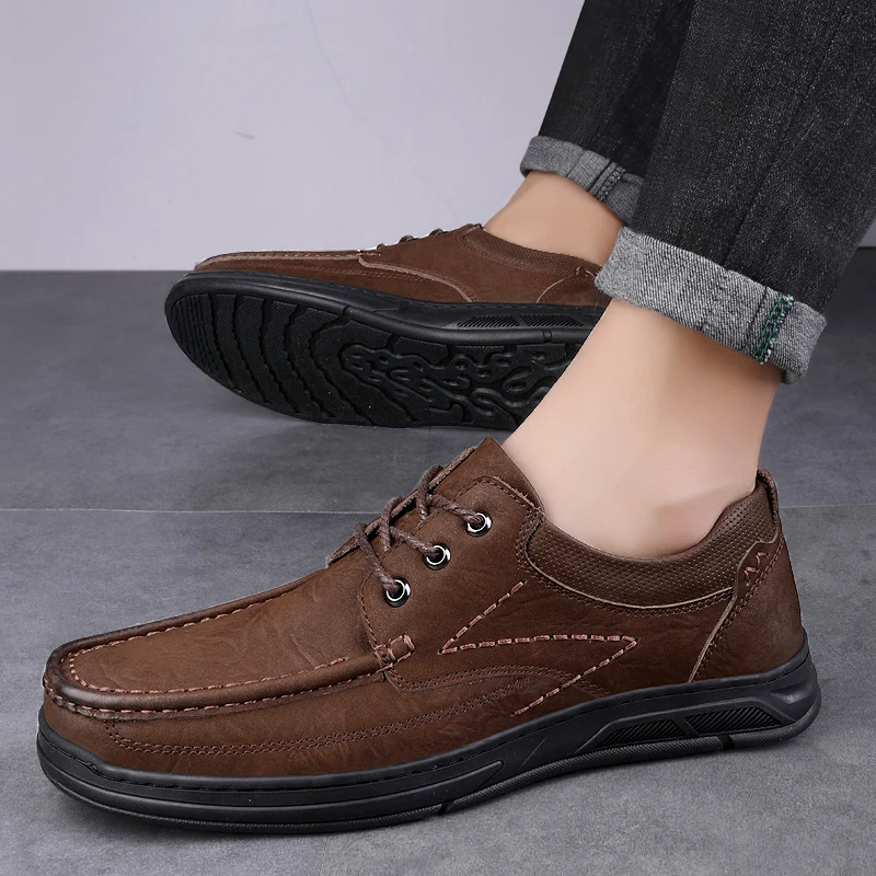 Brand High-quality Men's Top Layer Cowhide Leather Business Casual Leather Shoes Spring Comfortable Lace Up Sports Leather Shoes