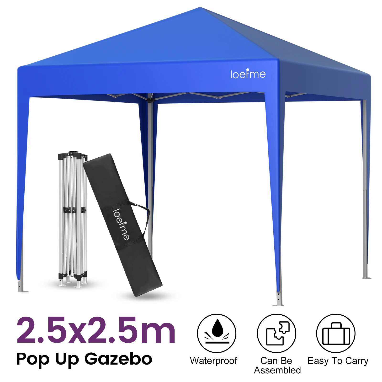 LOEFME Outdoor Tent Garden Gazebo 210D Oxford Camping Beach Canopy Shelter Waterproof UV Sun Protection Family Awning 2.5x2.5m