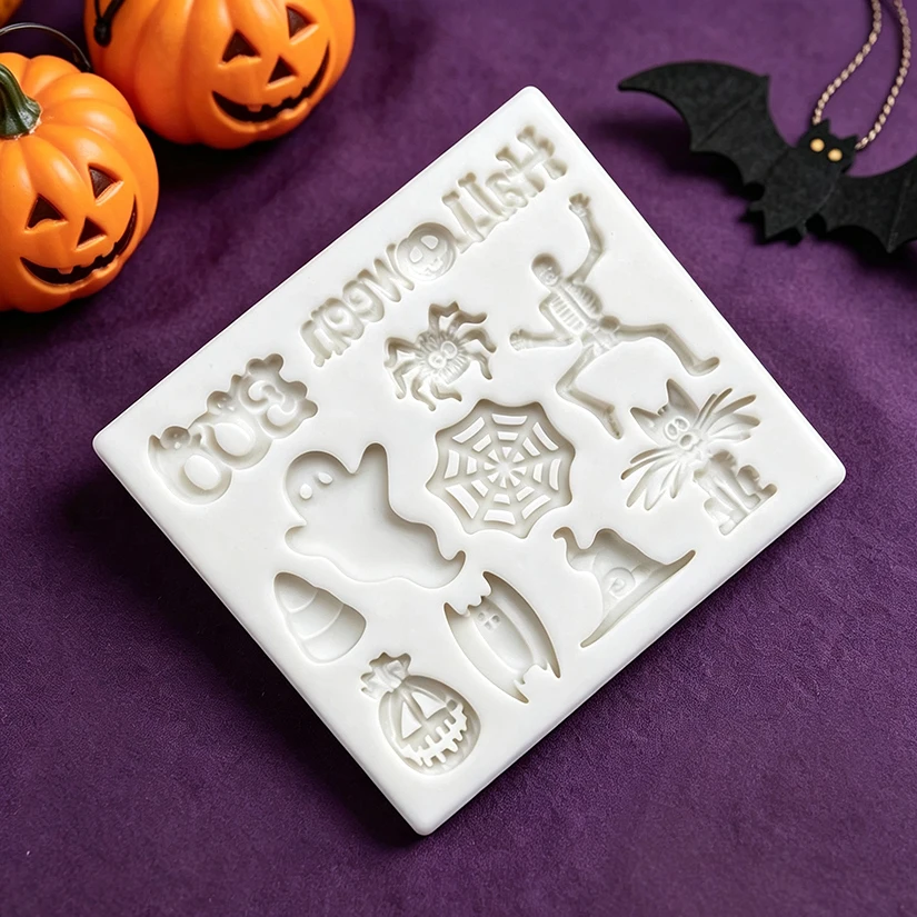 Halloween Geist Schädel Spinne Silikon Form Sugar Cupcake Backform Harz Werkzeuge Schokolade Fondant Kuchen Dekorieren Werkzeuge – Detail 5