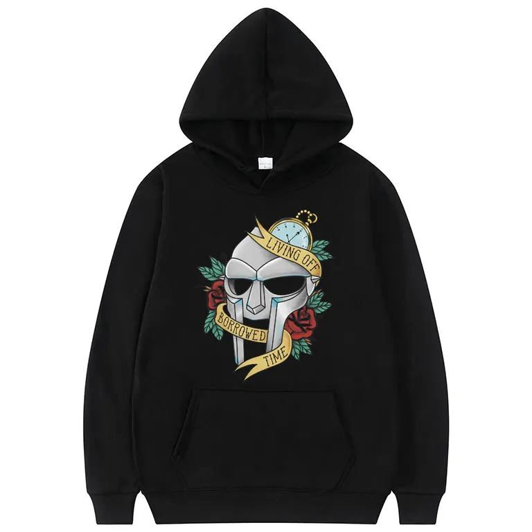 

Rapper Mf Doom Living Off Borrowed Time Graphic Hoodie Men's Casual Oversized Sweatshirt Men Women Hip Hop Rap Vintage Hoodies