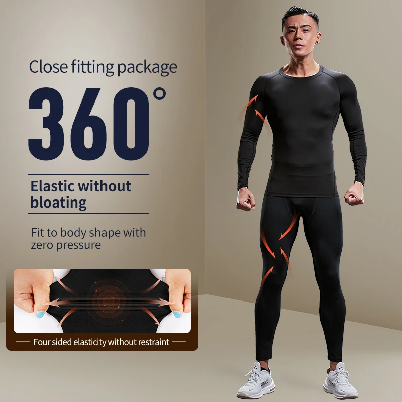 Warm tight leggings for men, autumn and winter with fleece running suit, high elasticity compression fitness training, autumn