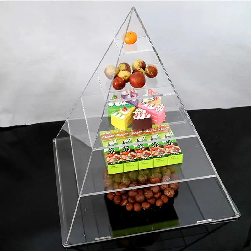 Everbright Store Acrylic Pyramid Model Sculpture Ornaments Transparent Display Rack, Acrylic Layered Storage, Conical Dust Cover