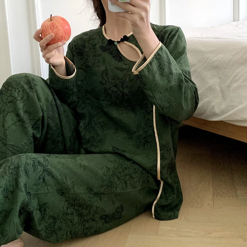 Summer Spring New Pajamas Set Women Elegant Chinese Style Home Clothes Long Sleeve Sleepwear Cotton Nightwear Lady Loungewear