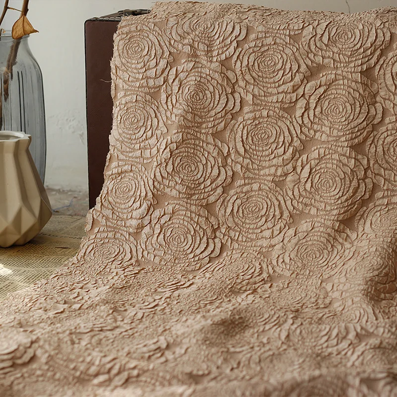 

Embossed Bubble Large Rose Jacquard Fabric Crumpled Dyed Polyester Jacquard Fabric for Women's Dress Bag Diy Sewing 50cmx150cm