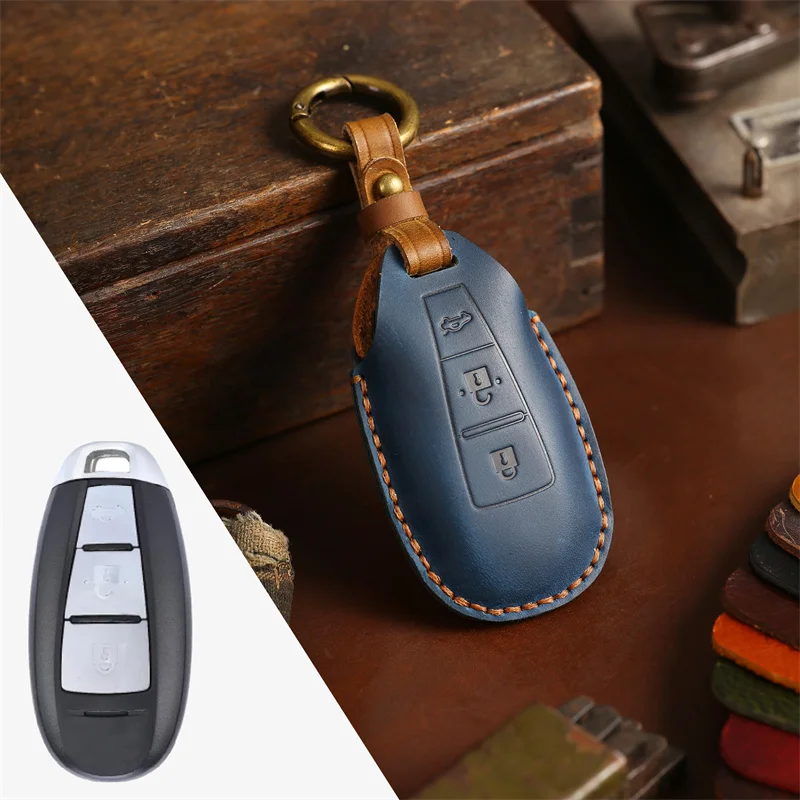 Leather Car Smart Key Case Cover for Suzuki Kizashi Swift SX4 S Cross Baleno Ciaz Keychain Holder Keyring Shell Fob Protector