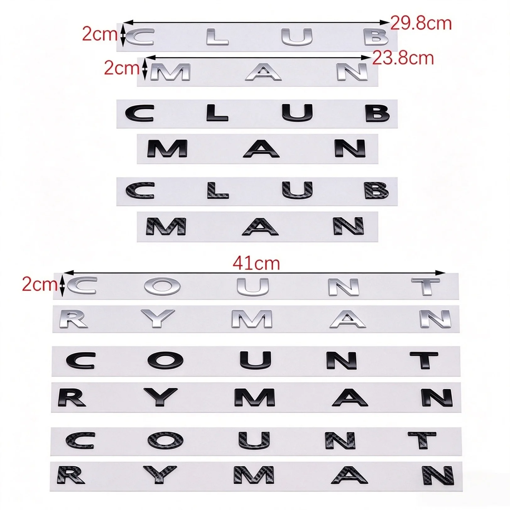 1 Juego de Emblemas CLUBMAN con Letras para Mini, Logotipo 3D ABS Cromado Negro para Countryman, Insignia para Coche, Adhesivos y Accesorios para Countryman