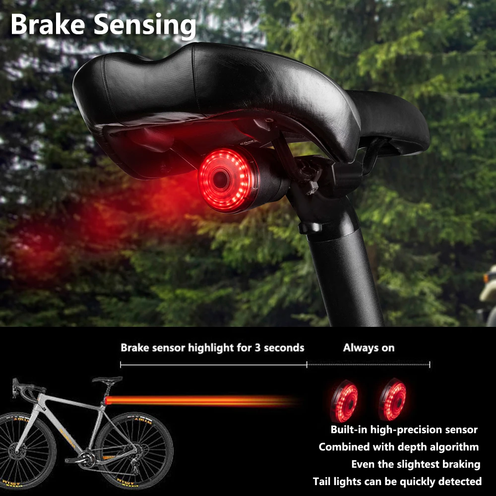 Smart Bicycle Rear Light Auto Start/Stop Brake Sensing IP65 Waterproof USB Charge cycling Tail Taillight Bike LED Warn Light