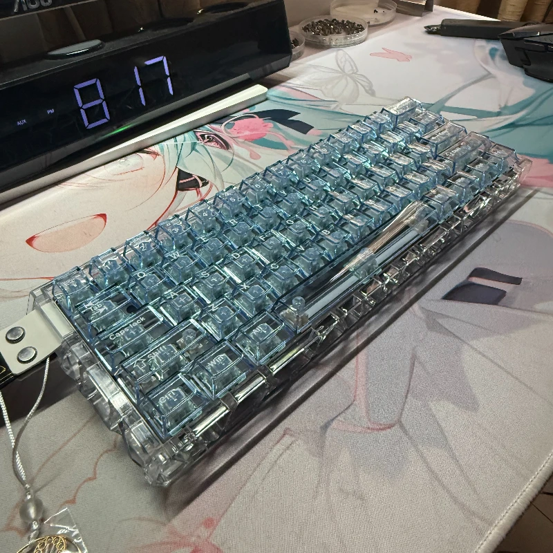 MAD60HE Fully Transparent Custom Mechanical Keyboard 60% Layout Hot Swap RGB Backlit Single Mode Wired DIY Gaming Keyboard