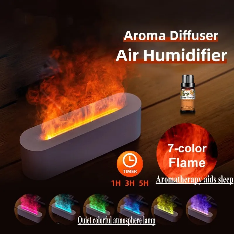 Quiet Flame Air Humidifier 7-color Flame Aroma Diffuser Car Household Ultrasonic Cool Mist Maker Fogger Essential Oil Diffuser