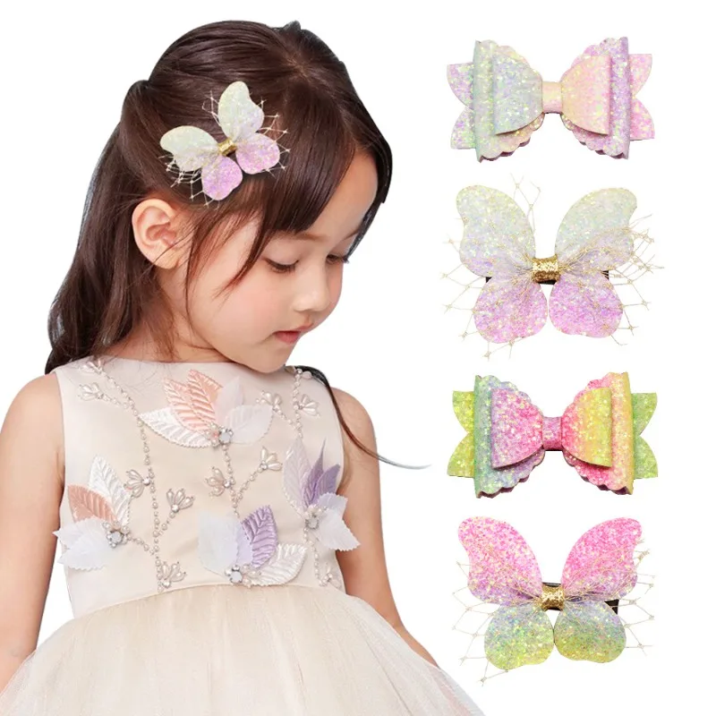 

1pcs Ombre Glitter Butterfly Hair Clips For Girls Adorable Shiny Chic Accessory Stylish New Headwear Kids Daily Themed Outfits
