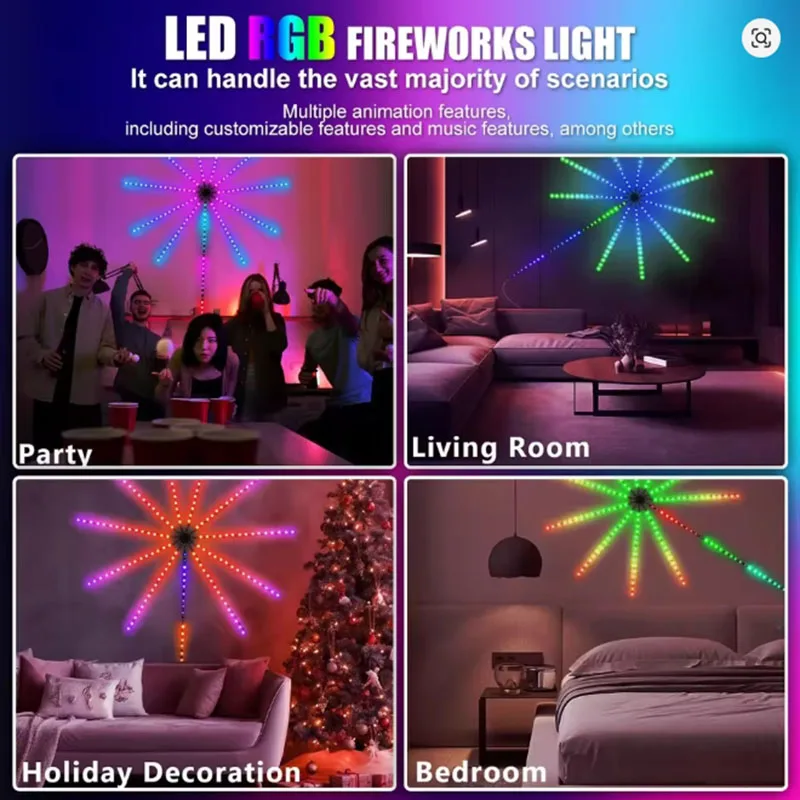 New 5V RGBIC Firework Flexible Strip Lights LED Bluetooth APP Voice-Activated Wall Bedroom Christmas Ambient Decoration Lights