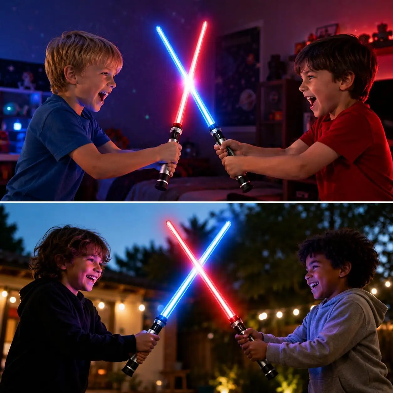 2pcs LED Light‑Up Lightsaber Toy Telescopic RGB Light Sword with Sound Effect 2‑in‑1 Splicable Cosplay Prop Boys Birthday Gift view 4