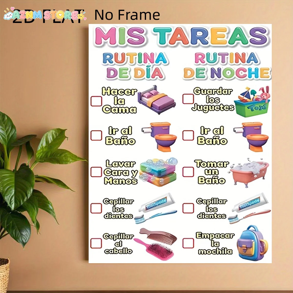 2027 1pc   Spanish Routine Chart Poster - Colorful Bedtime Routines & Daily Schedule with Spanish Phrases, Durable Canvas Sui