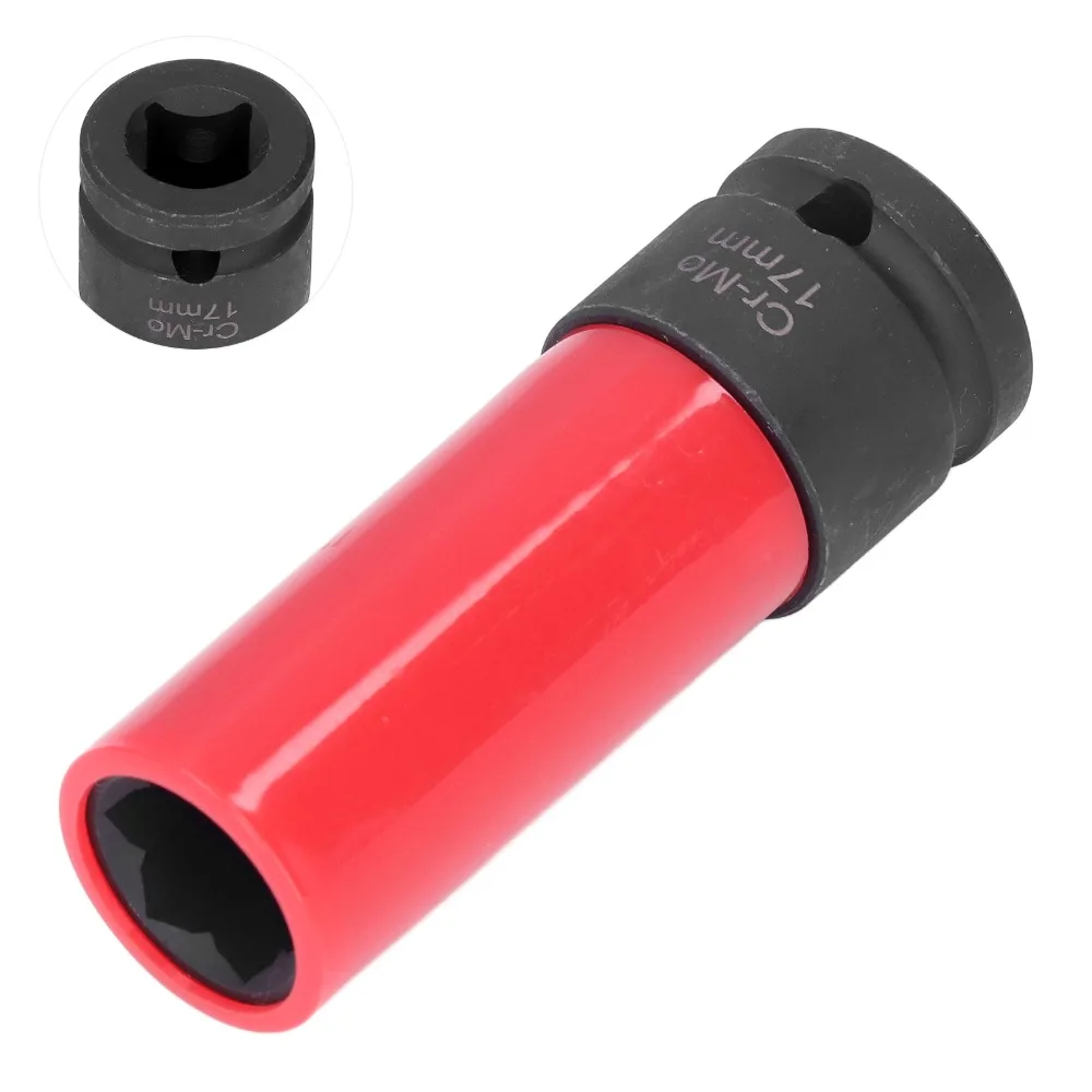 Red & Black Wheel Lug Nut Sleeve 17mm Size 1/2 Inch Drive Lug Nut Socket Anti-Scratch Protective Sleeve Universal
