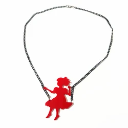 KUGUYS Cute Little Girl on the Swing Pendant Necklaces for Women Fashion Jewelry Red Acrylic Necklace Trendy Accessories Gift