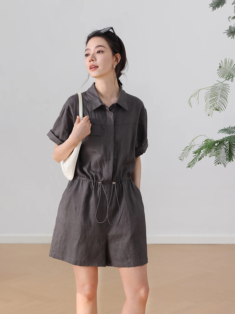 

Casual One-Piece Jumpsuit Wide Leg ort Pants Dstring Waist Cotton Linen Comfortable Travel Lightweight Summer New Arrival