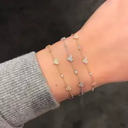 Cute Lovely CZ Station Link Chain Jewelry 3 Color Sparking 5A Cubic Zirconia Heart Charm Bracelet